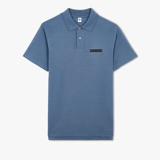 Polo Shirt With Leather Tag, GREYISH BLUE, hi-res