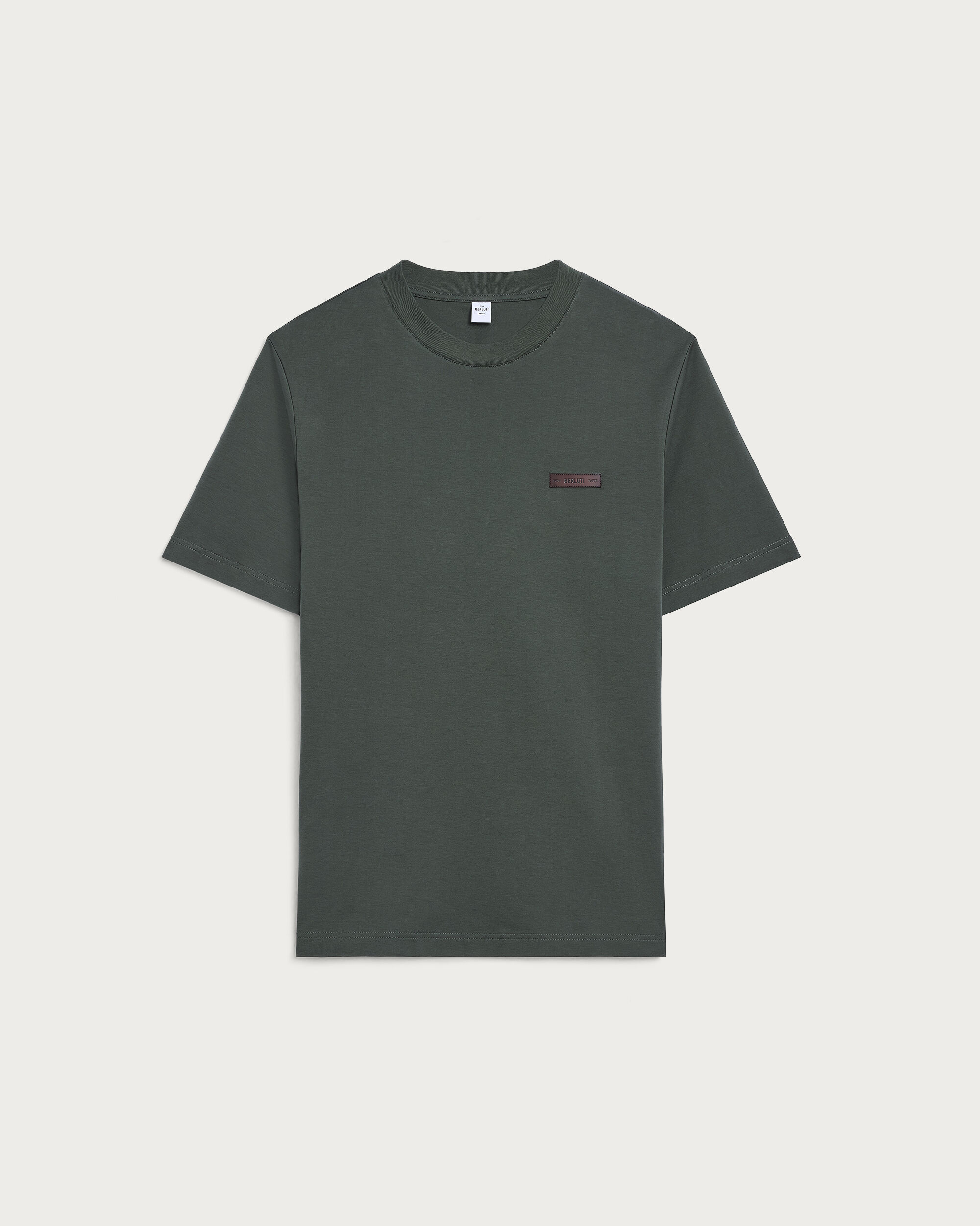 Leather Detail T-shirt, Dark Green, hi-res