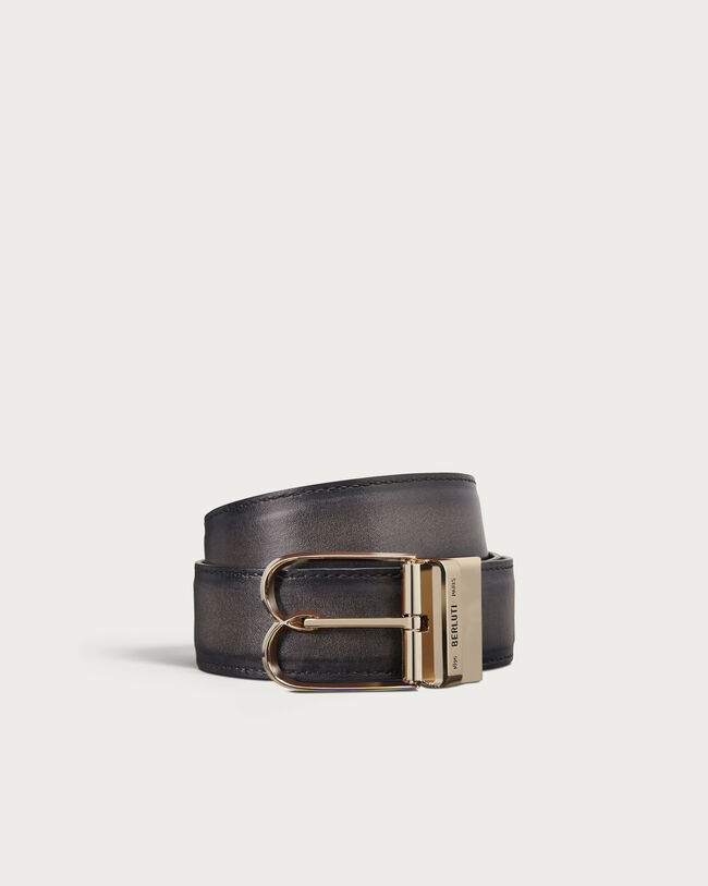 B Volute Reversible Belt, Nero Grigio & Mogano, hi-res