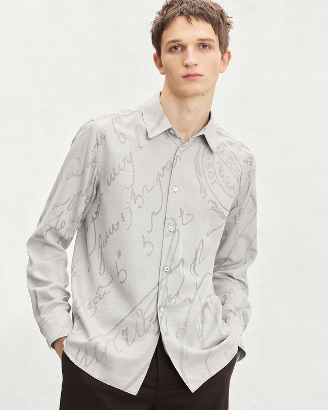 Scritto Pattern Shirt, Beige, hi-res
