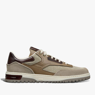 Playoff Suede Calf, Calf Leather And Textile Sneaker, TAUPE, hi-res
