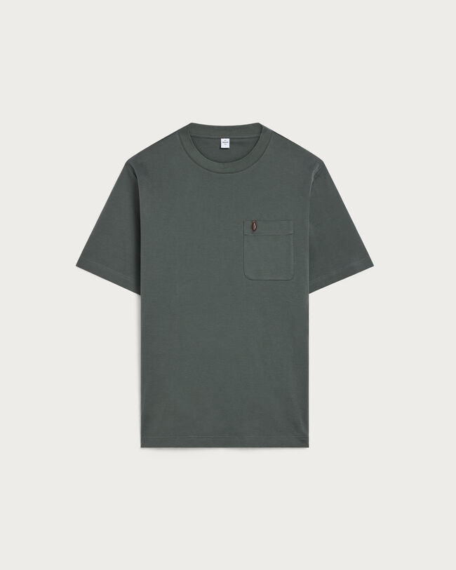 Pocket T-shirt with Leather Detail, Dark Green, hi-res
