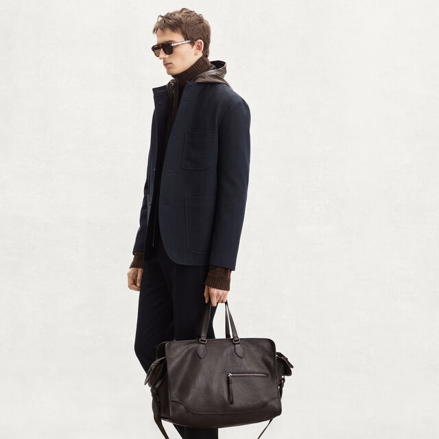 Overnight Travel Bag In Leather, DARK BROWN, hi-res 4
