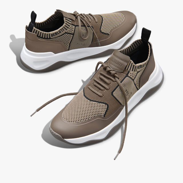 Shadow Rubber Coated Knit And Calf Leather Sneaker, LIGHT KAKI / BEIGE, hi-res 8