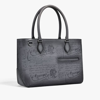 Toujours Mini Scritto Leather Tote Bag, LIGHT ALUMINIO, hi-res