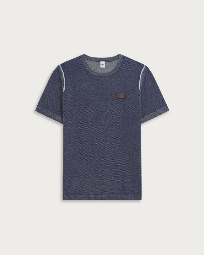 Light Shadow Short-Sleeves Crewneck with Leather Detail, Light Dusty Blue, hi-res