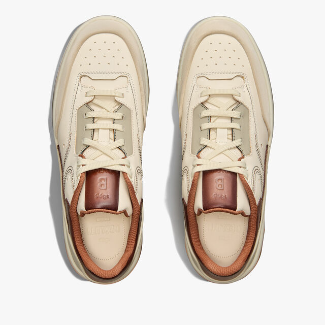 Sneaker Playoff En Cuir Scritto, OFF WHITE & CACAO INTENSO, hi-res 3