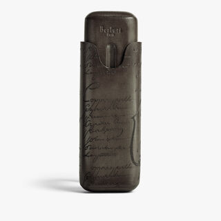 Cigar Case 2 In Venezia Palmellato Scritto Calf Leather, SELVA OSCURA, hi-res