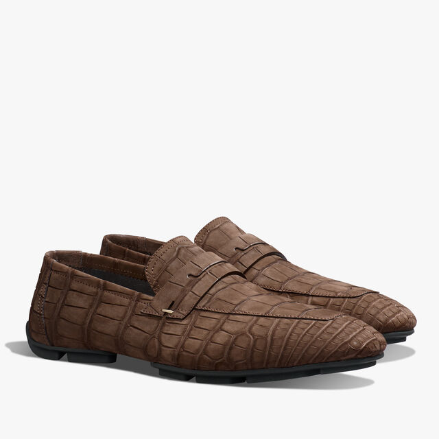 Lorenzo Drive Nubuck Alligator Leather Loafer, CIOCCOLATO, hi-res 2