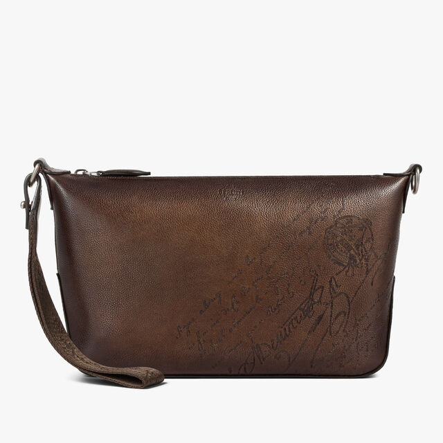 Toujours Soft Zipped Pouch In Scritto Leather, SOFT BROWN, hi-res 1