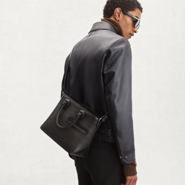 Toujours Xs Scritto Leather Tote Bag, NERO GRIGIO, hi-res 2