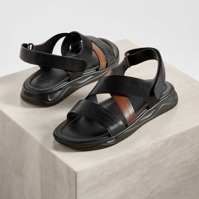 Shadow皮革凉鞋, BLACK + CACAO INTENSO, hi-res 8