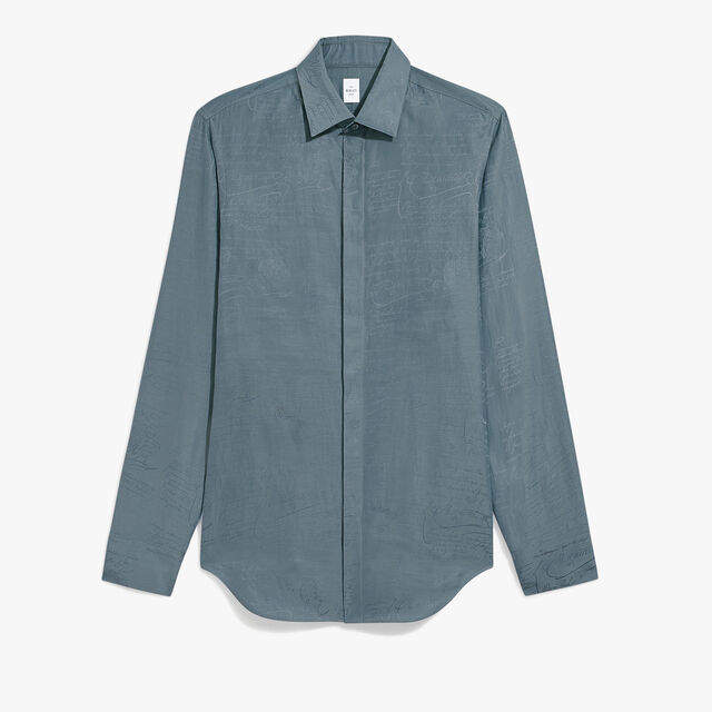 Cotton Silk Scritto Andy Shirt, TITANIUM BLUE, hi-res 1