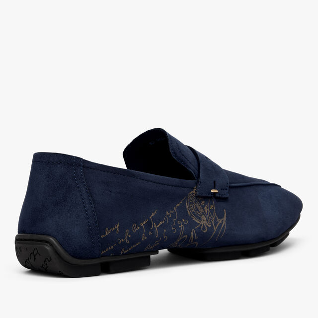 Lorenzo Drive Scritto Camoscio Calf Leather Loafer, NAVY, hi-res 5
