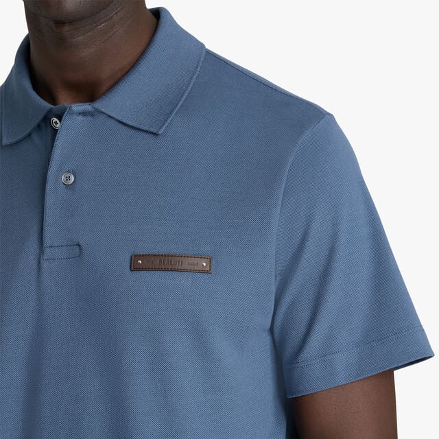 Classic Pique Leather Tab Polo, GREYISH BLUE, hi-res 5