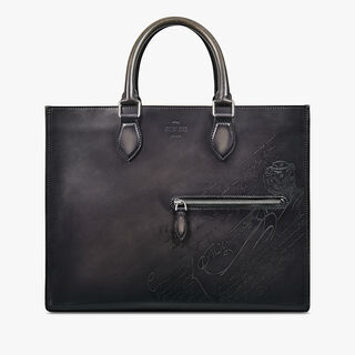 Ulysse Small Scritto Swipe Leather Tote Bag, NERO GRIGIO, hi-res