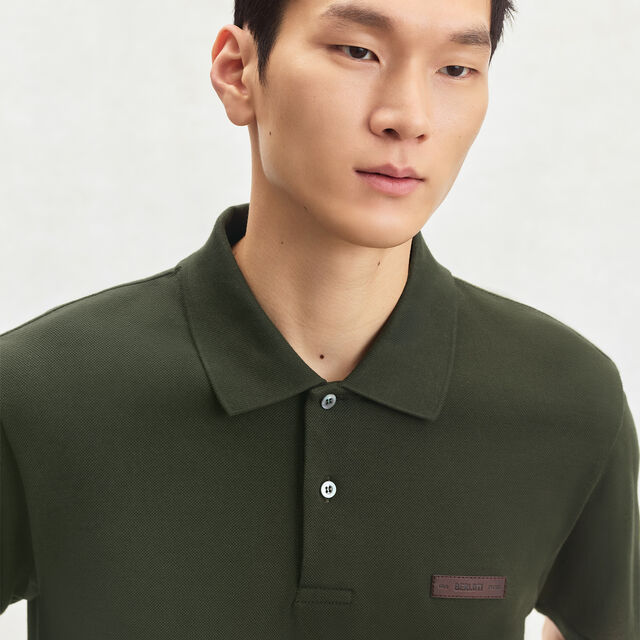 Leather Tab Polo, DARK GREEN, hi-res 2