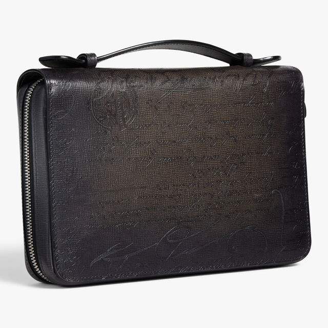 Itauba Wide Gradiant Zipped Pouch In Scritto Leather, GREY FLANEL, hi-res 4