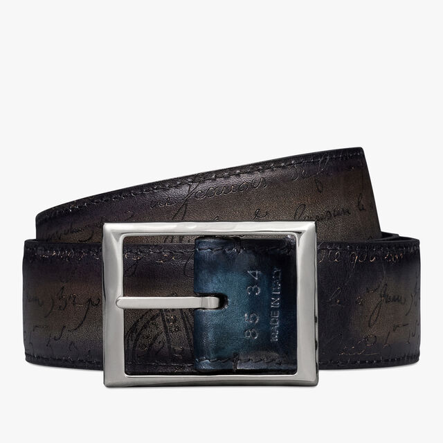 Classic Scritto Leather 35MM Reversible Belt, CHARCOAL BROWN + STEEL BLUE, hi-res 3