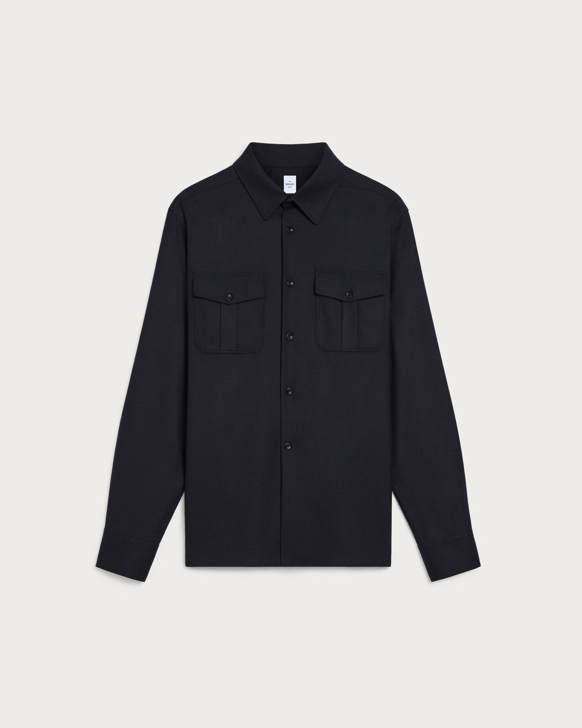 Military Shirt with Leather Detail, Midnight Blue, hi-res