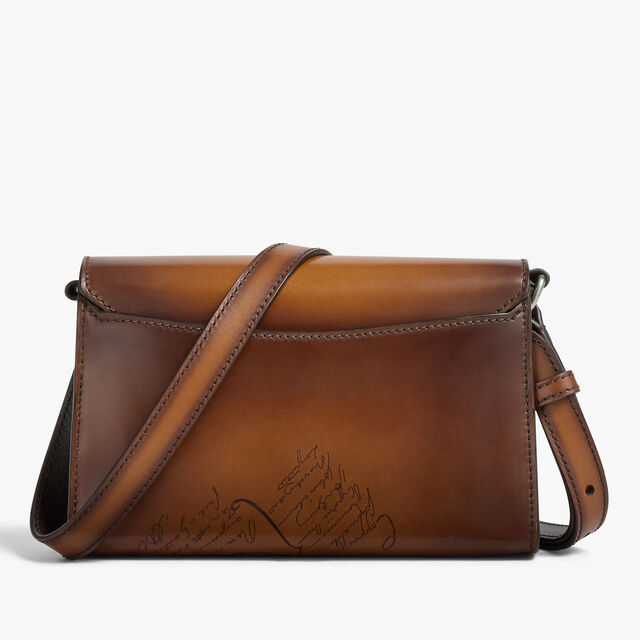 E'Mio Pouch On Strap In Scritto Leather, CACAO INTENSO, hi-res 3