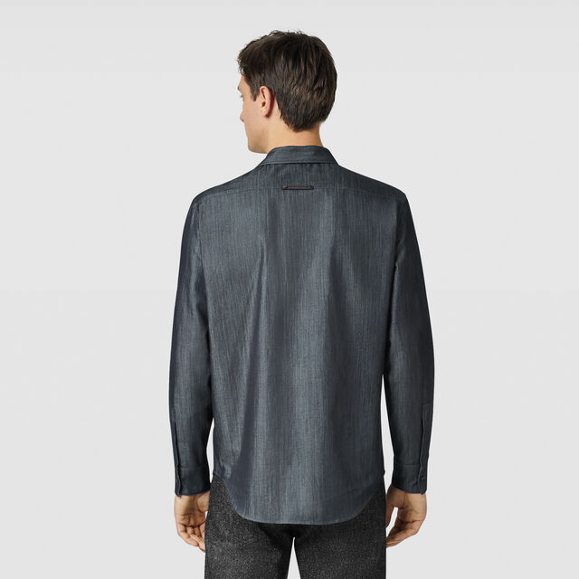Cotton & Silk Denim Shirt, INDIGO, hi-res 3