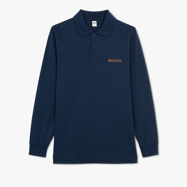 Long Sleeves Polo Shirt With Leather Tag, ATLANTIC BLUE, hi-res 1