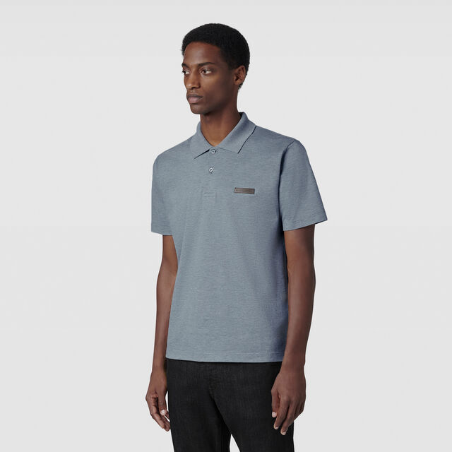 Classic Pique Leather Tab Polo, TITANIUM BLUE, hi-res 2