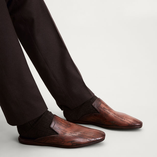 Cyrus Scritto Leather Slipper, TABACCO, hi-res 2