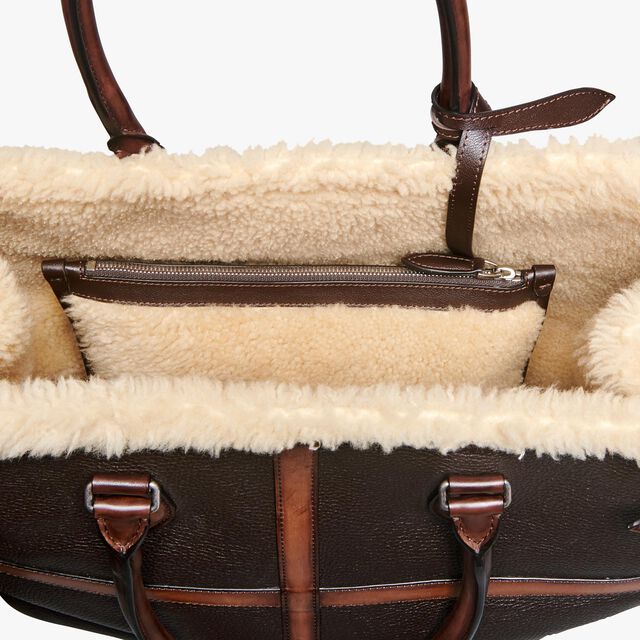 Toujours XL Deer Skin And Shearling Tote Bag, CACAO INTENSO + DARK BROWN, hi-res 7