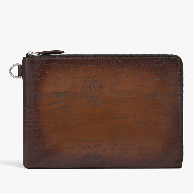Nino GM Scritto Leather Clutch, CACAO INTENSO, hi-res 1