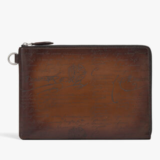 Nino GM Scritto Leather Clutch, CACAO INTENSO, hi-res