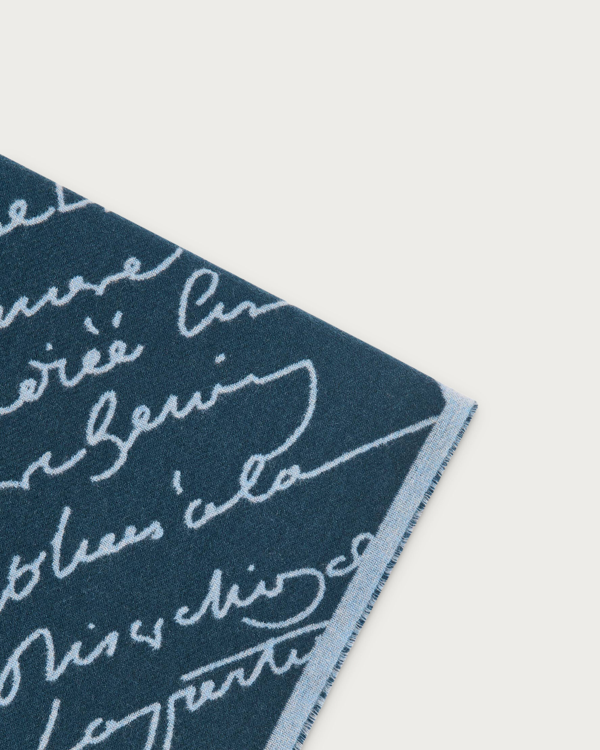 Double Face Herringbone and Scritto Scarf, TItanium Blue , hi-res