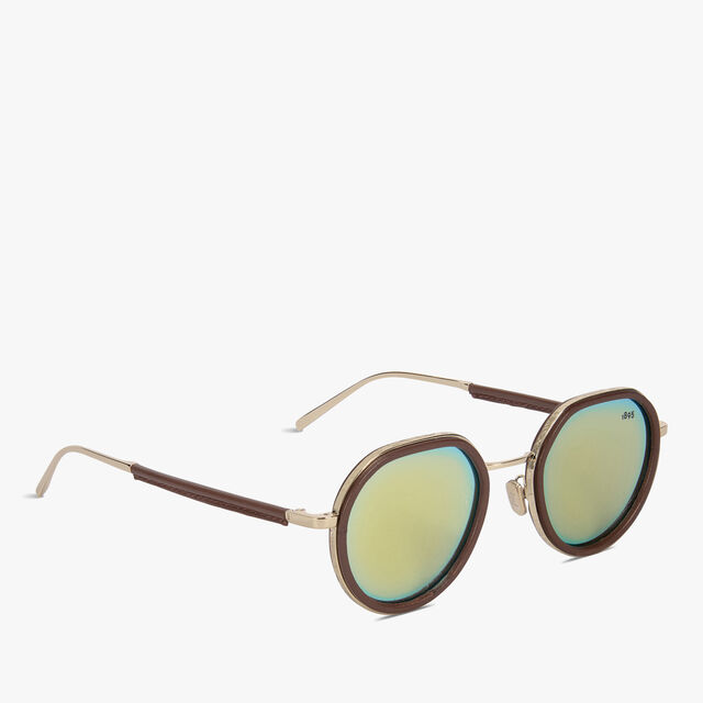 Centaury金属与皮革太阳眼镜, BROWN + EXTRA GOLD, hi-res 2