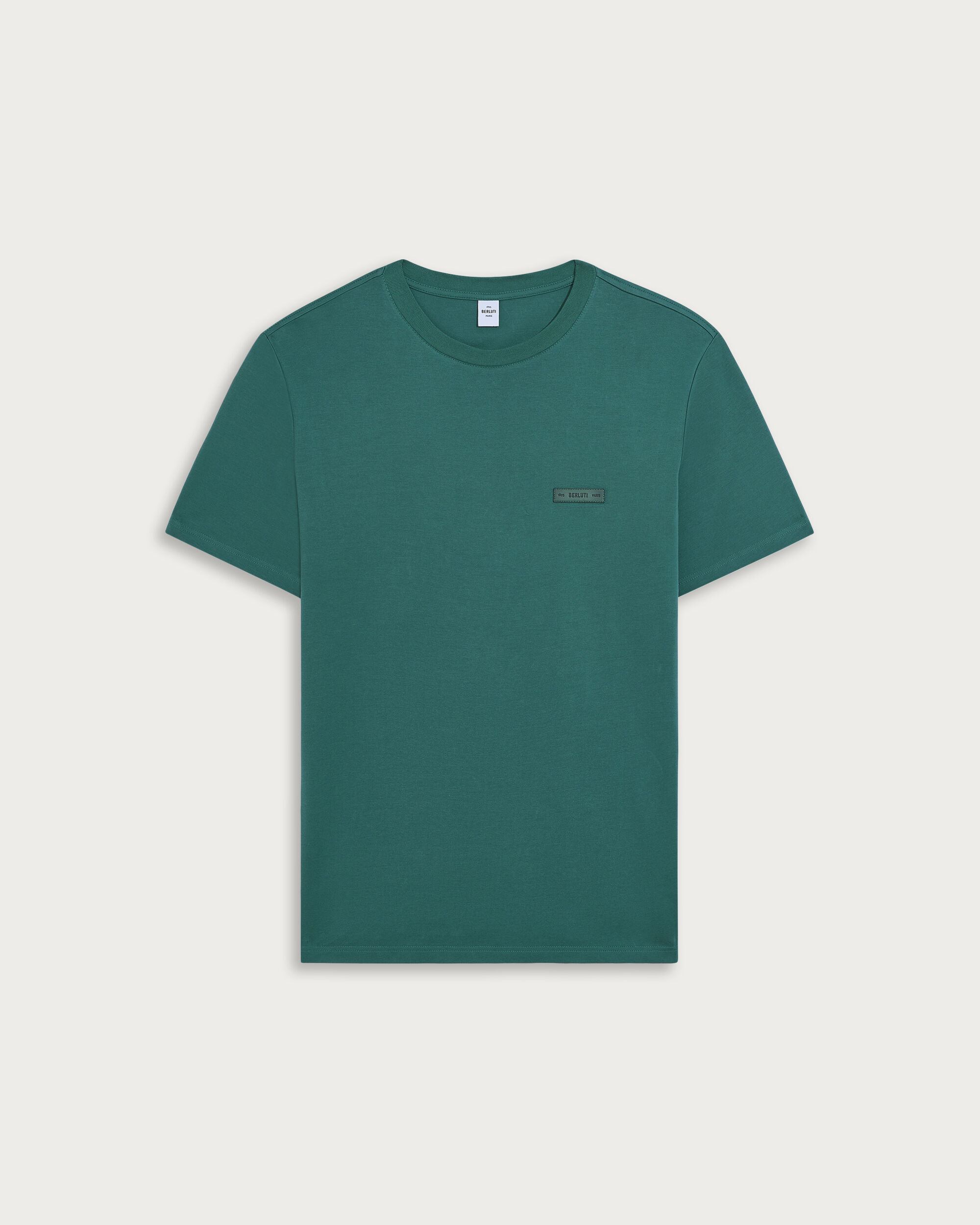 T-shirt with Leather Detail, Bluish Green, hi-res