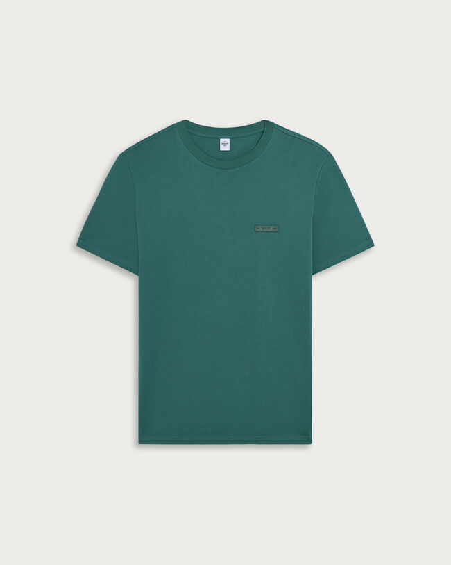 T-shirt with Leather Detail, Bluish Green, hi-res