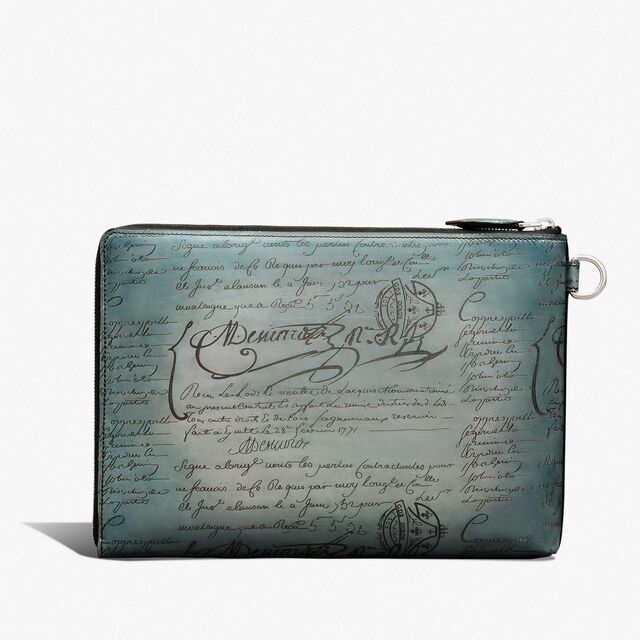 Nino GM Gradiant Scritto Leather Clutch, STONE DENIM, hi-res 3