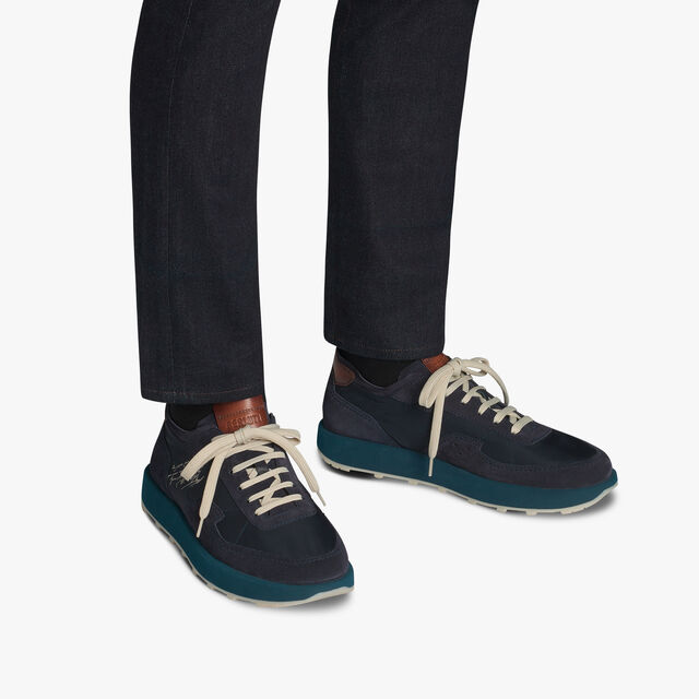 Light Track Suede Calf Leather and Nylon Sneaker, NAVY, hi-res 7