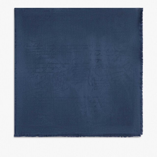羊毛和真丝Scritto图纹方巾, STORM BLUE, hi-res 1