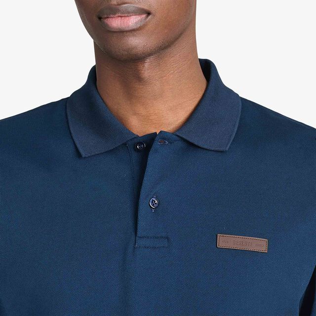 经典珠地布皮革标签长袖Polo衫, ATLANTIC BLUE, hi-res 5