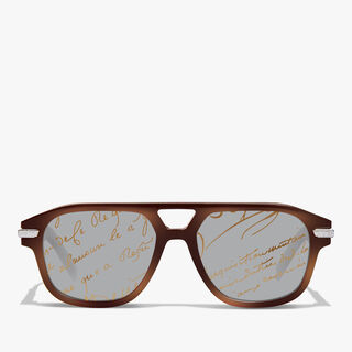 Flare Acetate Sunglasses, CACAO + SCRITTO GOLD., hi-res