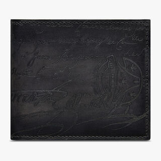 Makore Scritto Leather Wallet, NERO GRIGIO, hi-res