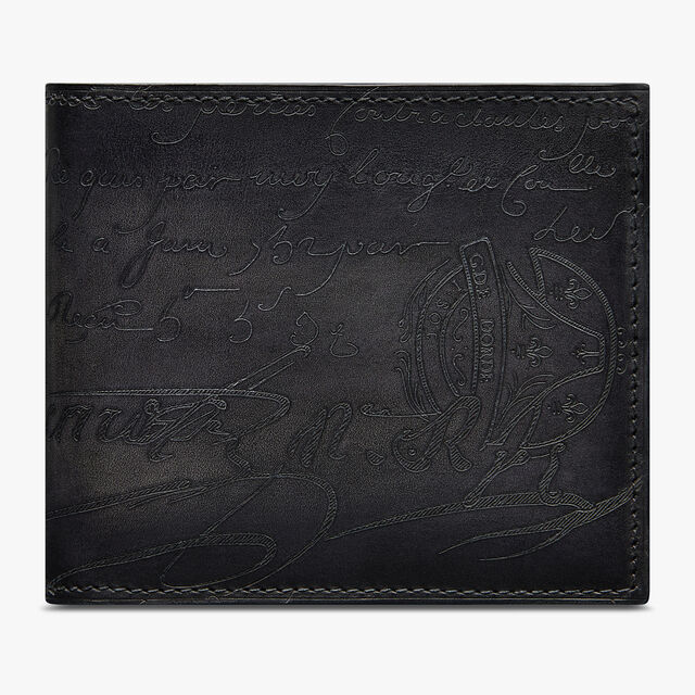 Makore Scritto图纹皮革钱包, NERO GRIGIO, hi-res 1