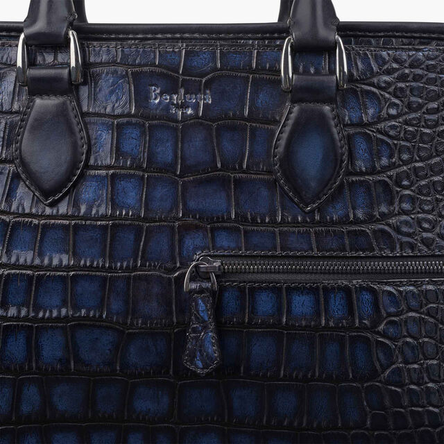 Un Jour Mini Alligator Leather Briefcase, NERO BLU, hi-res 6