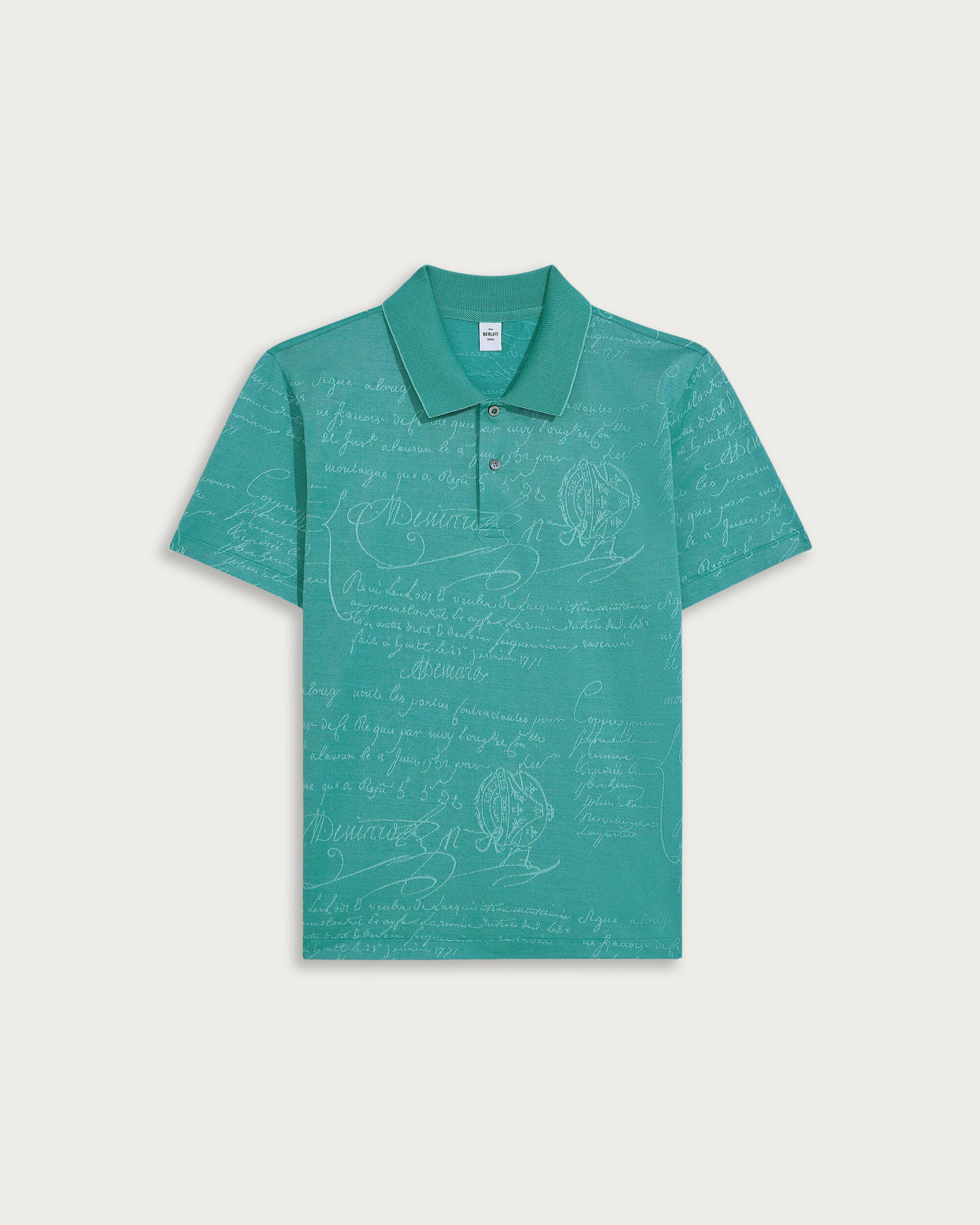 Scritto Pattern Piqué Polo, Light Teal Green, hi-res