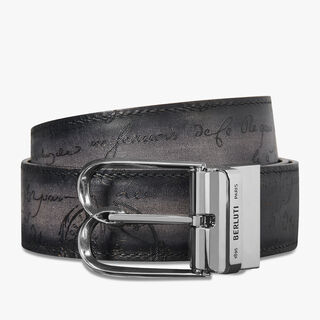 B Volute Scritto leather 35 mm Reversible Belt, MOGANO + NERO GRIGIO, hi-res