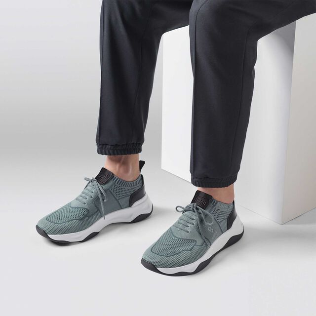 Shadow Knit And Leather Sneaker, STONE DENIM, hi-res 8