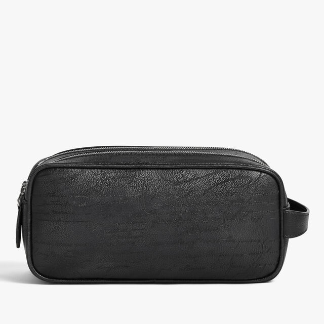 Formula 1003 Zipped Pouch In Scritto Leather, NERO GRIGIO, hi-res 3
