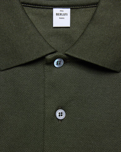 Polo with Leather Detail, Dark Green, hi-res