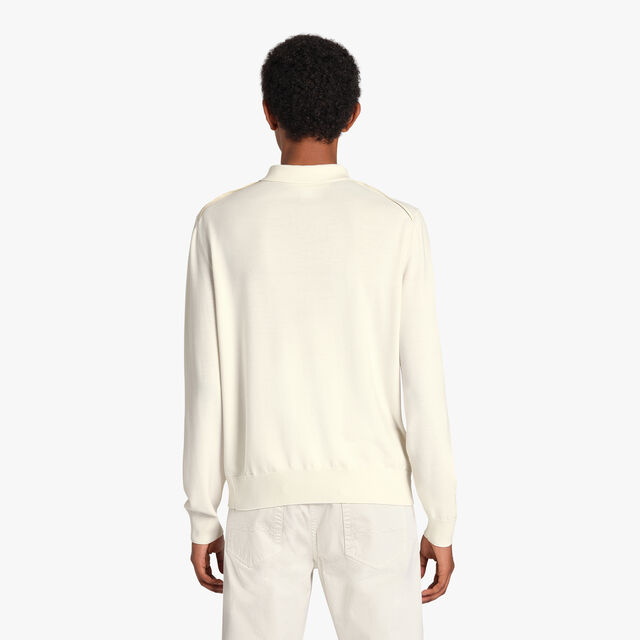 Wool Polo With Leather Detail, COTTON WHITE, hi-res 3